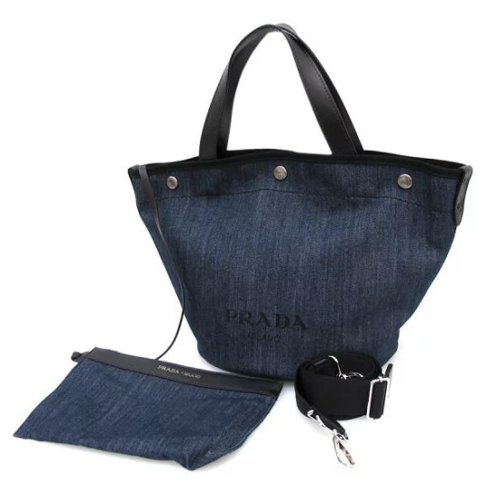 Prada denim leather tote bag